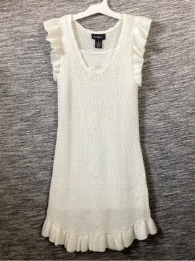 Runway Cream Knit Ruffle-Trim Mini Dress